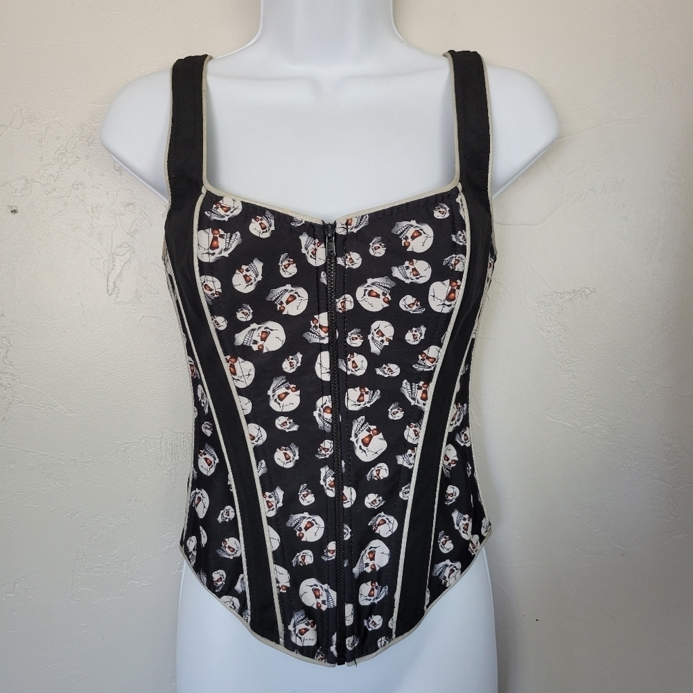 Miami's Bad Girlz Uniforms Small 32 Black & White Skull Corset Bustier Lace Up